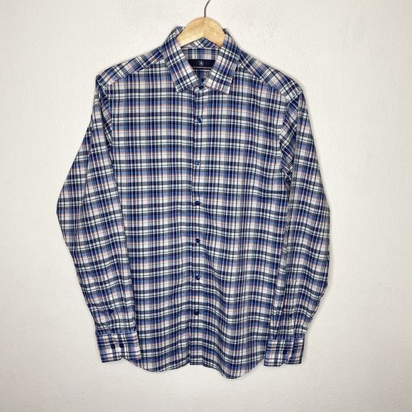 Hart Schaffner Marx Other - Hart Schaffer Marc Blue Plaid Long Sleeve Button‎ Up Cotton Shirt Mens Medium